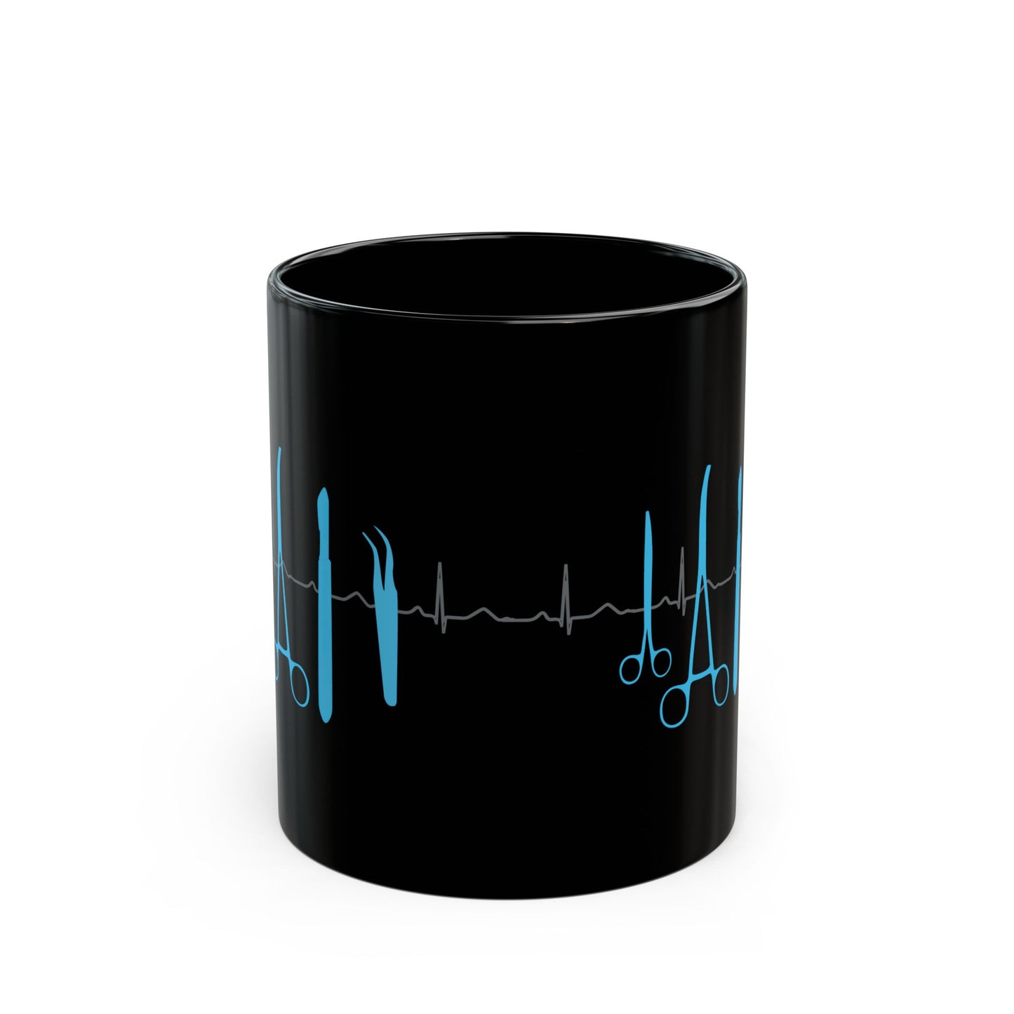 Surgical Tools Coffee Mug with ECG Design - Medical Staff Gift for Nurses, Doctors, Surgeons (Black, Available in 11oz & 15oz)