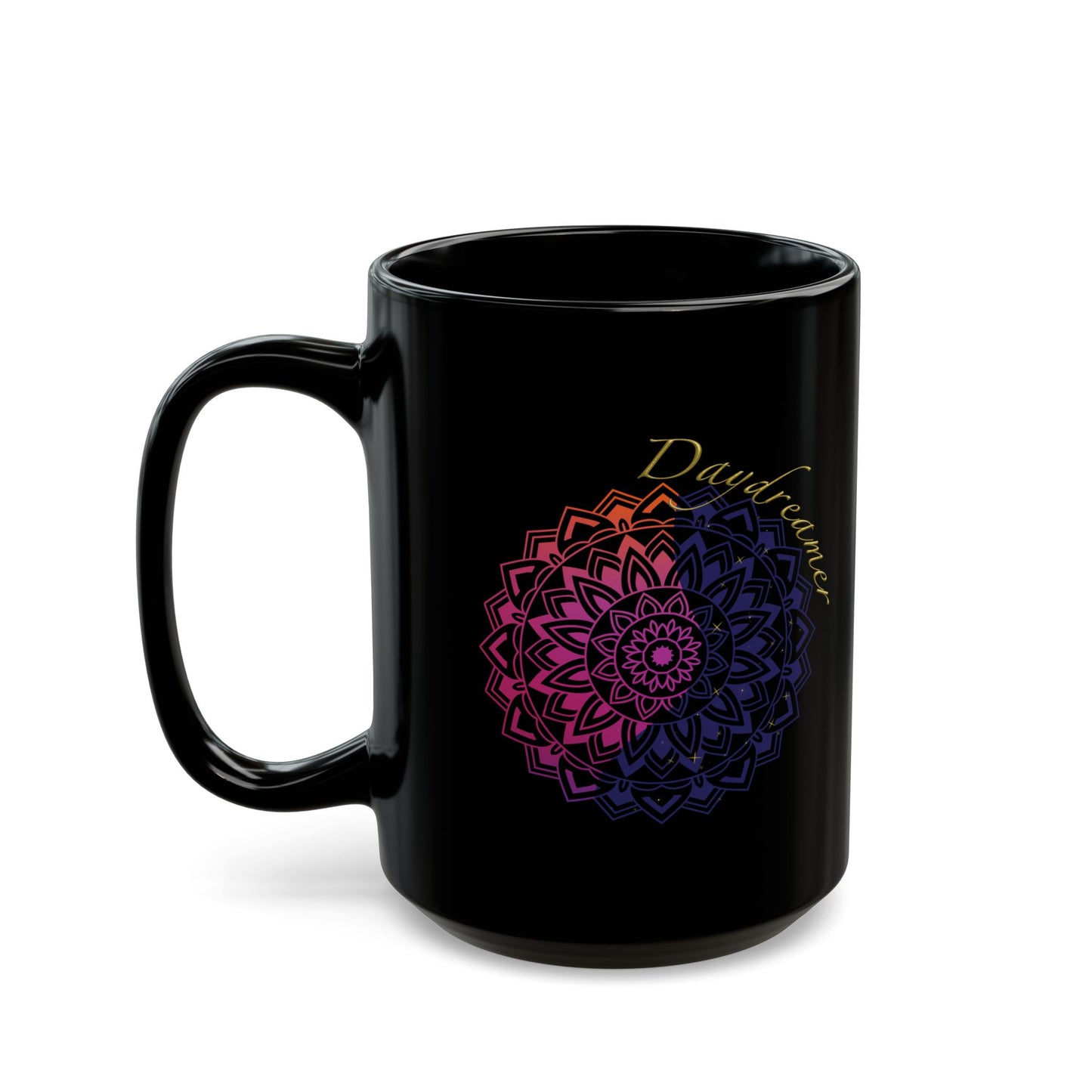 Daydreamer Mandala Coffee Mug - Mindfulness & Mental Wellness Gift for Meditation, Yoga, Self-Care (Black, 11oz & 15oz)