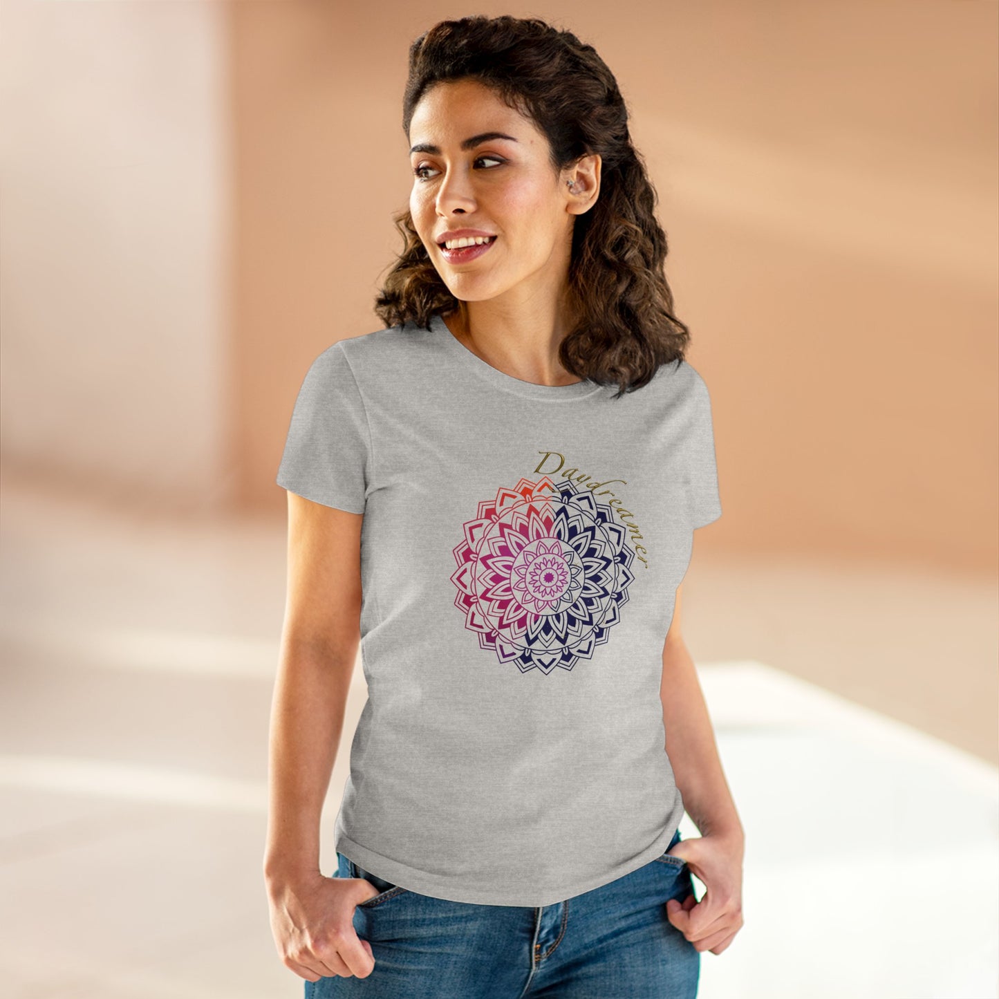 Daydreamer Mandala Women's Mid-weight Cotton Tee - Wellness Mental Health