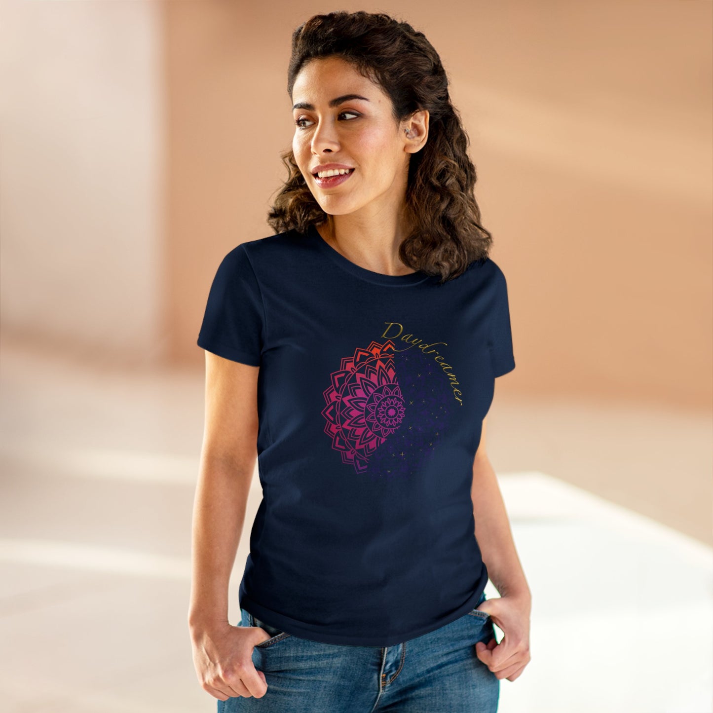 Daydreamer Mandala Women's Mid-weight Cotton Tee - Wellness Mental Health