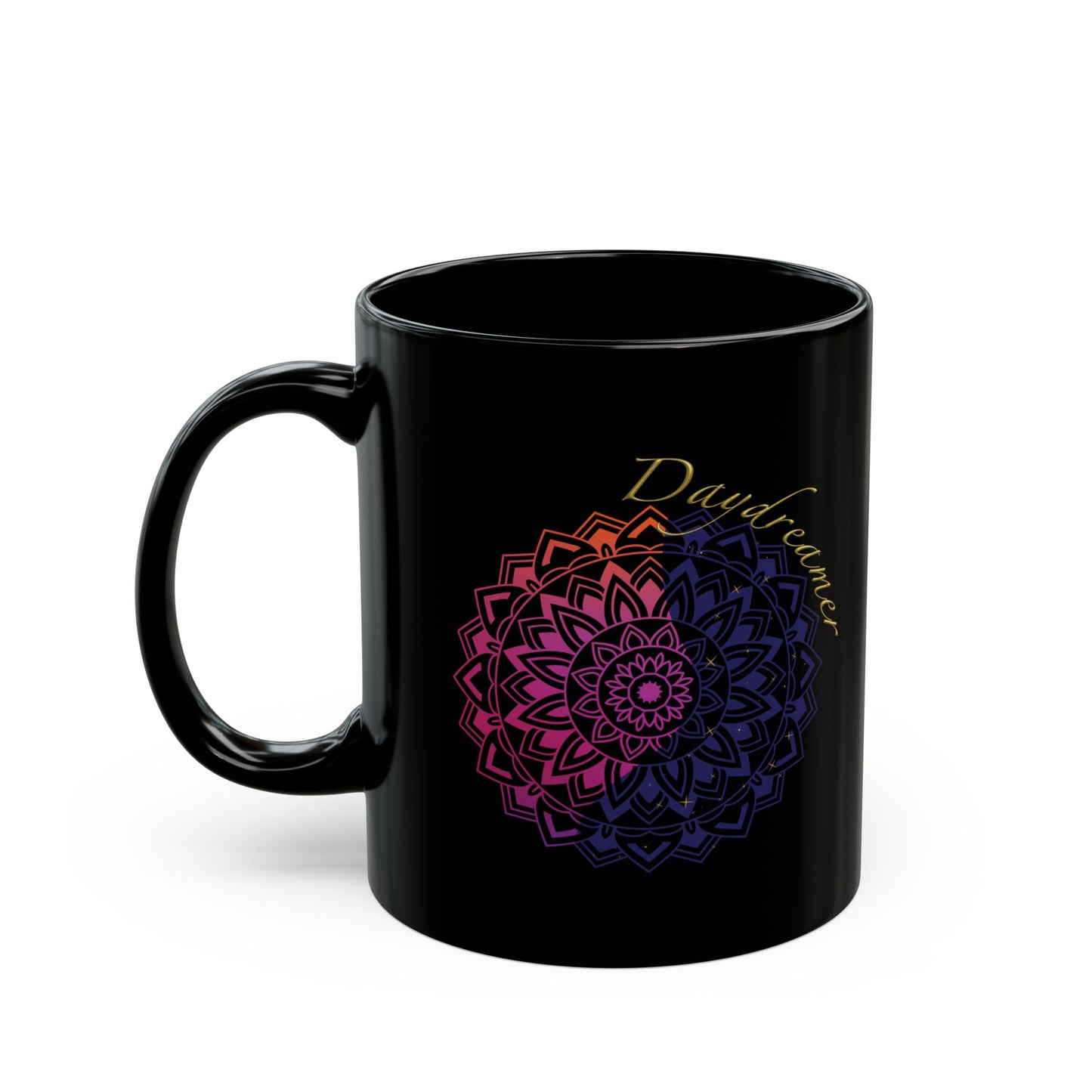 Daydreamer Mandala Coffee Mug - Mindfulness & Mental Wellness Gift for Meditation, Yoga, Self-Care (Black, 11oz & 15oz)