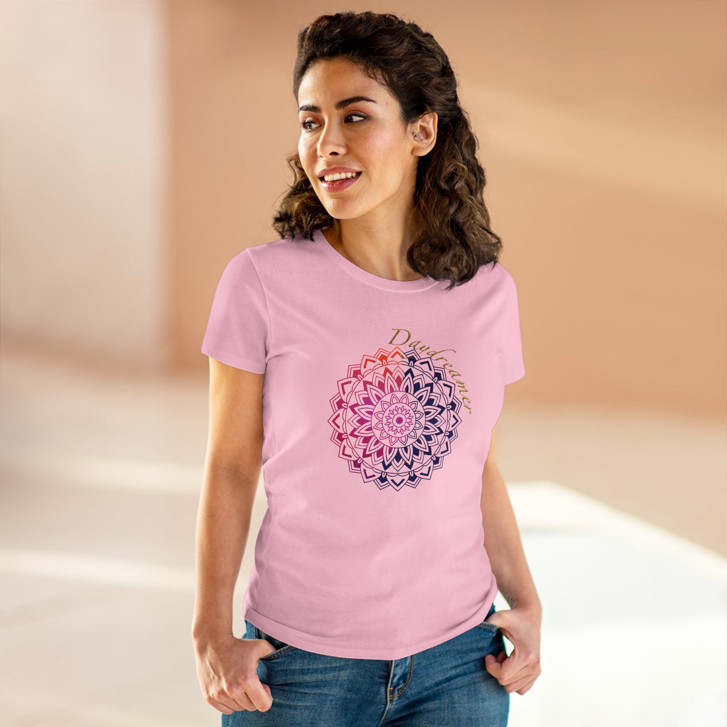 Daydreamer Mandala Women's Mid-weight Cotton Tee - Wellness Mental Health