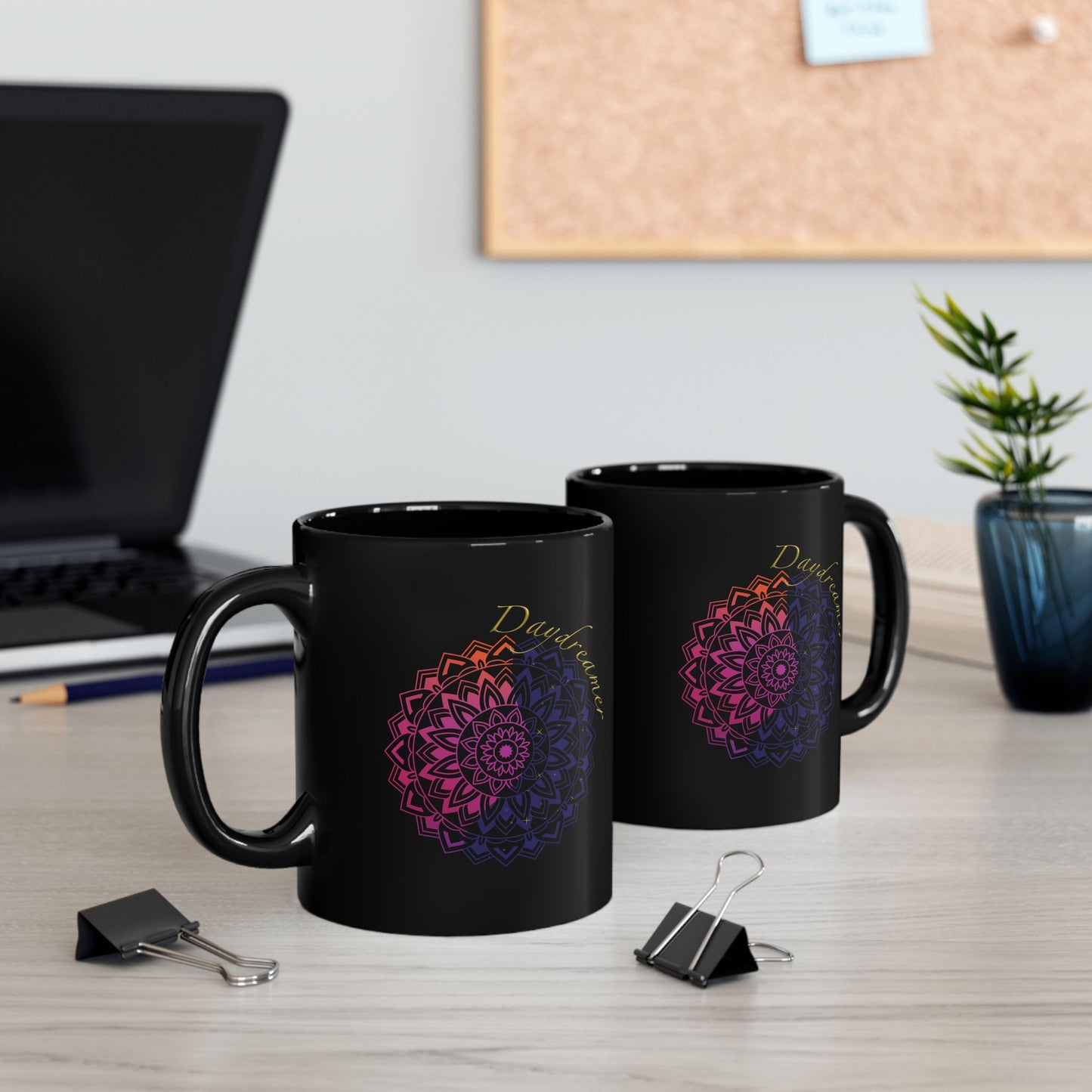 Daydreamer Mandala Coffee Mug - Mindfulness & Mental Wellness Gift for Meditation, Yoga, Self-Care (Black, 11oz & 15oz)