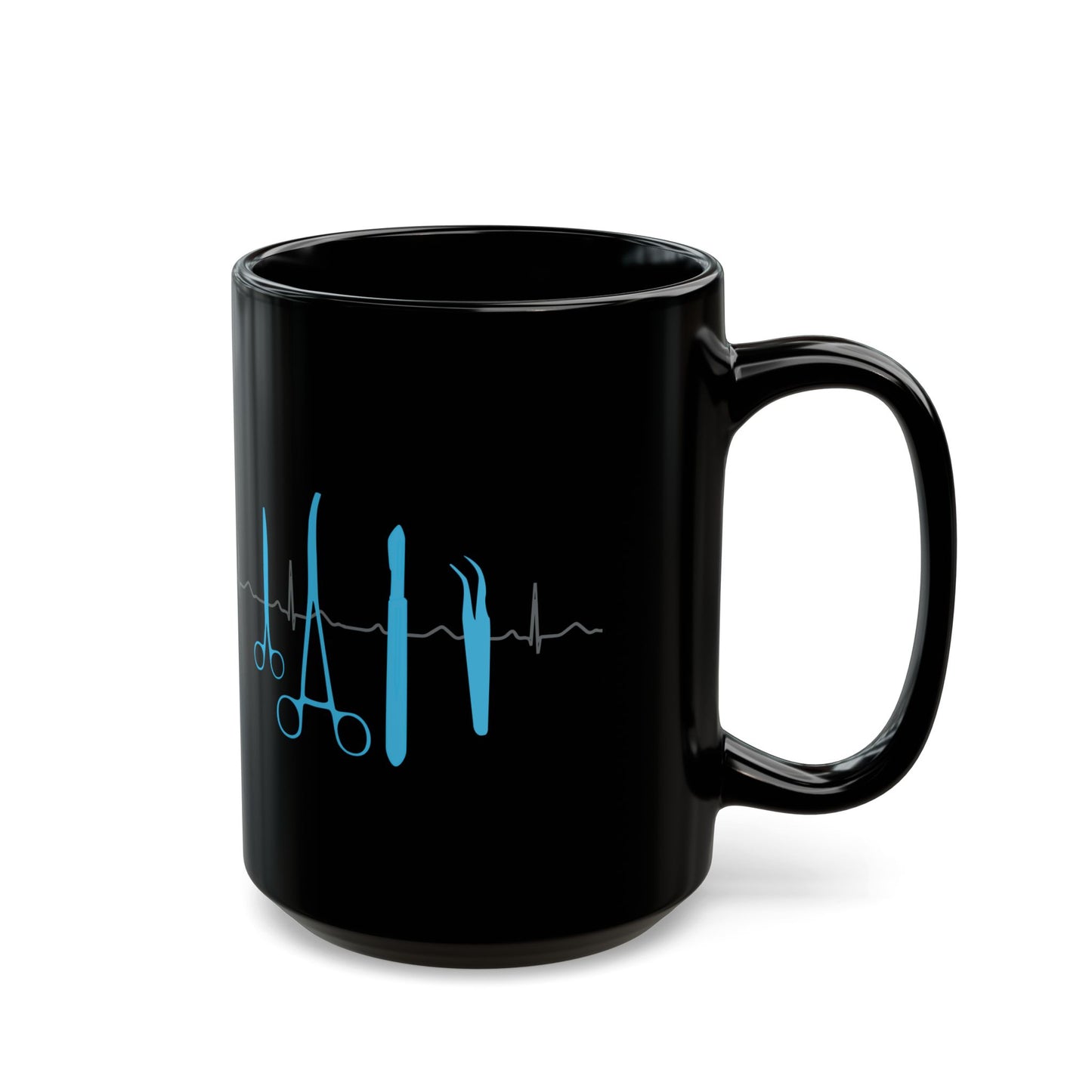 Surgical Tools Coffee Mug with ECG Design - Medical Staff Gift for Nurses, Doctors, Surgeons (Black, Available in 11oz & 15oz)