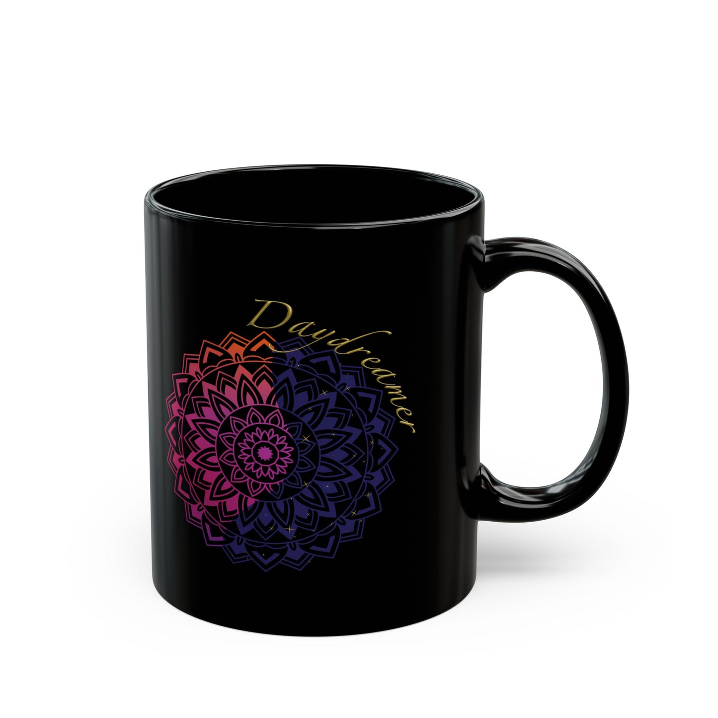 Daydreamer Mandala Coffee Mug - Mindfulness & Mental Wellness Gift for Meditation, Yoga, Self-Care (Black, 11oz & 15oz)