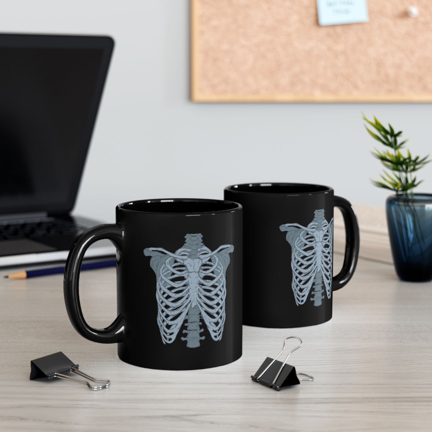 Anatomical Rib Cage Mug - Black Ceramic (11oz, 15oz) - Radiology, Orthopedic, Medical Gift for Healthcare Professionals & Halloween