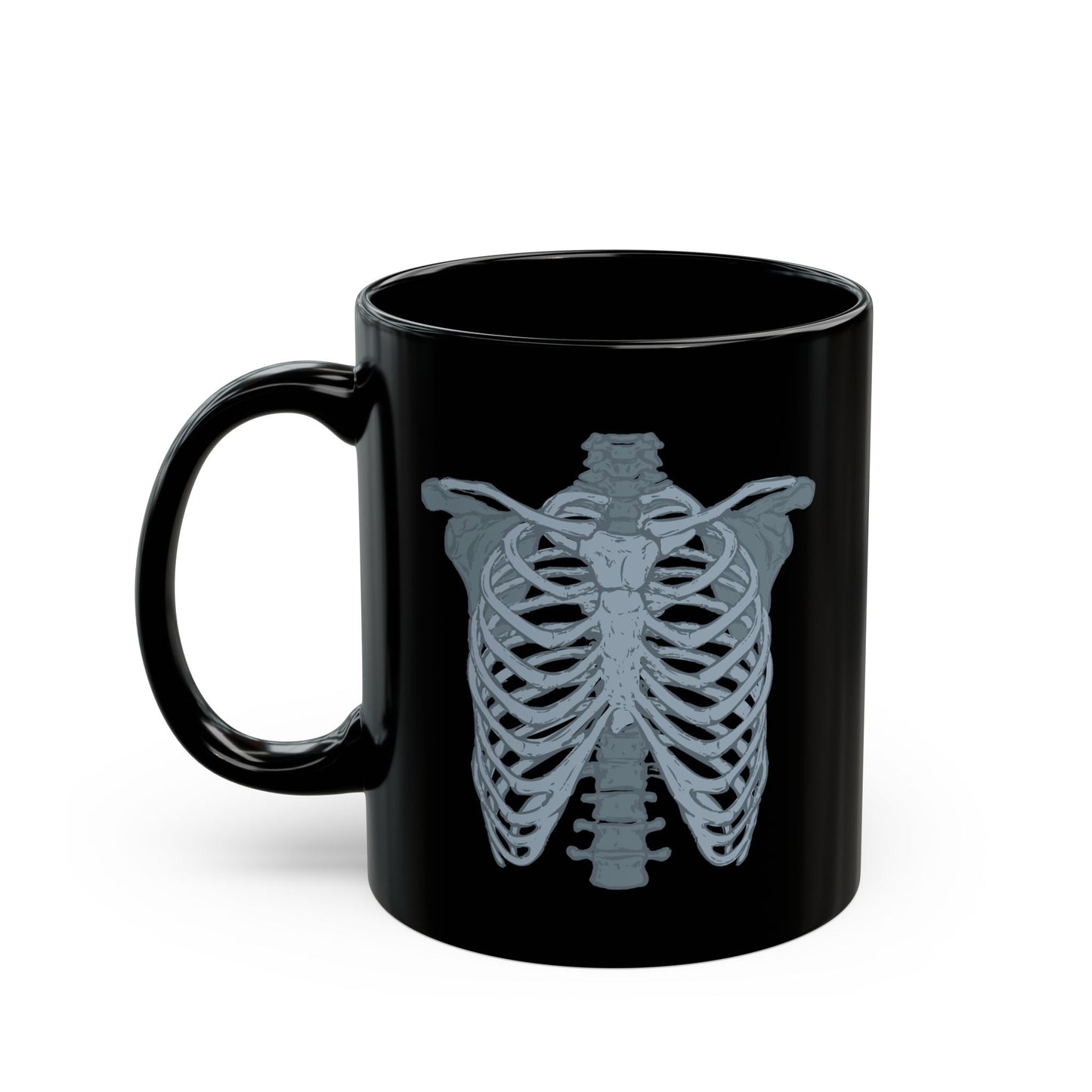 Anatomical Rib Cage Mug - Black Ceramic (11oz, 15oz) - Radiology, Orthopedic, Medical Gift for Healthcare Professionals & Halloween