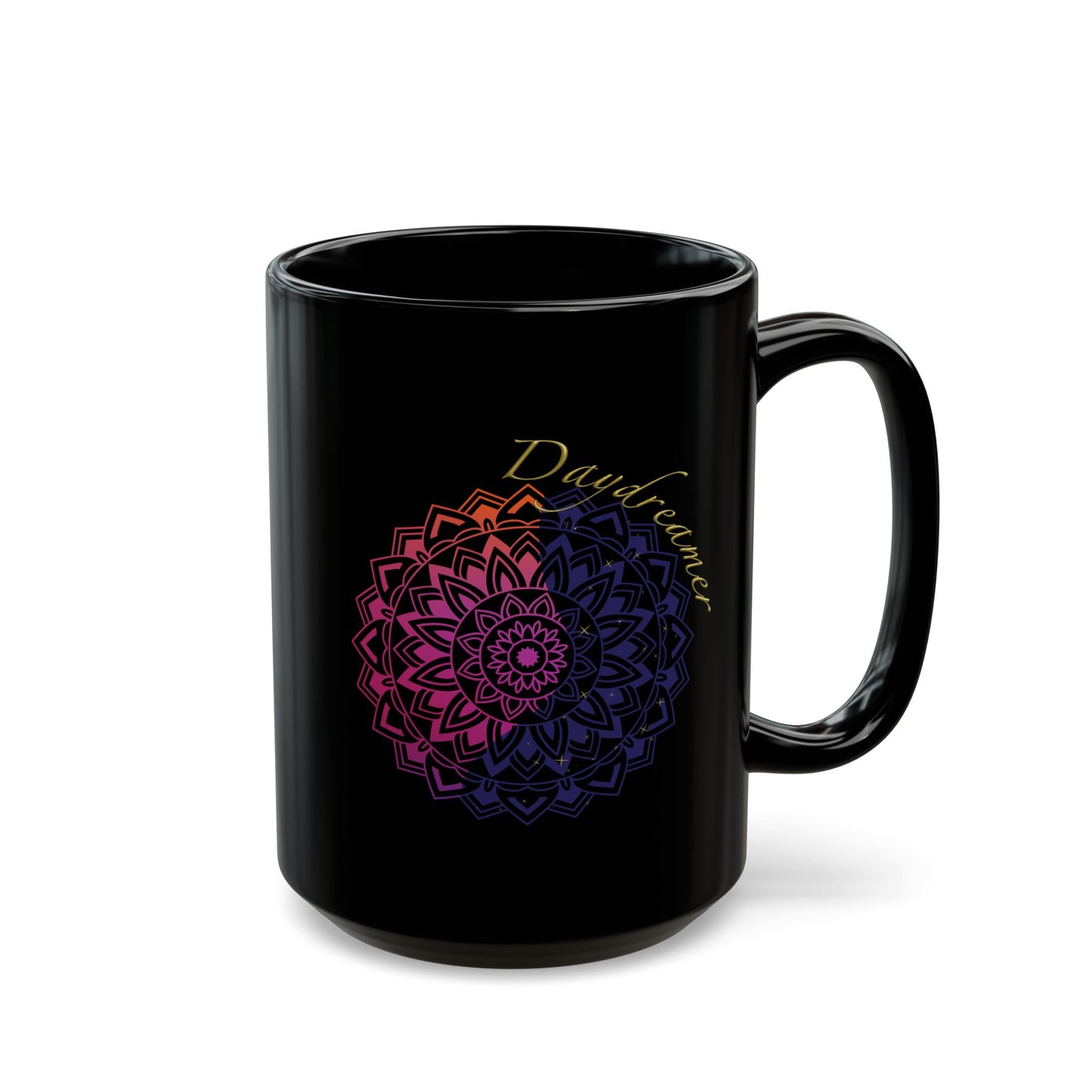 Daydreamer Mandala Coffee Mug - Mindfulness & Mental Wellness Gift for Meditation, Yoga, Self-Care (Black, 11oz & 15oz)