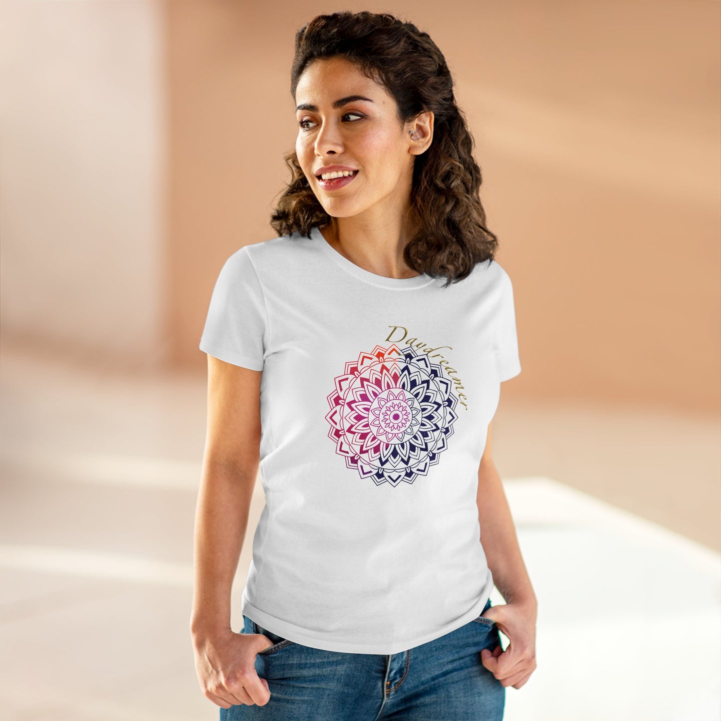 Daydreamer Mandala Women's Mid-weight Cotton Tee - Wellness Mental Health