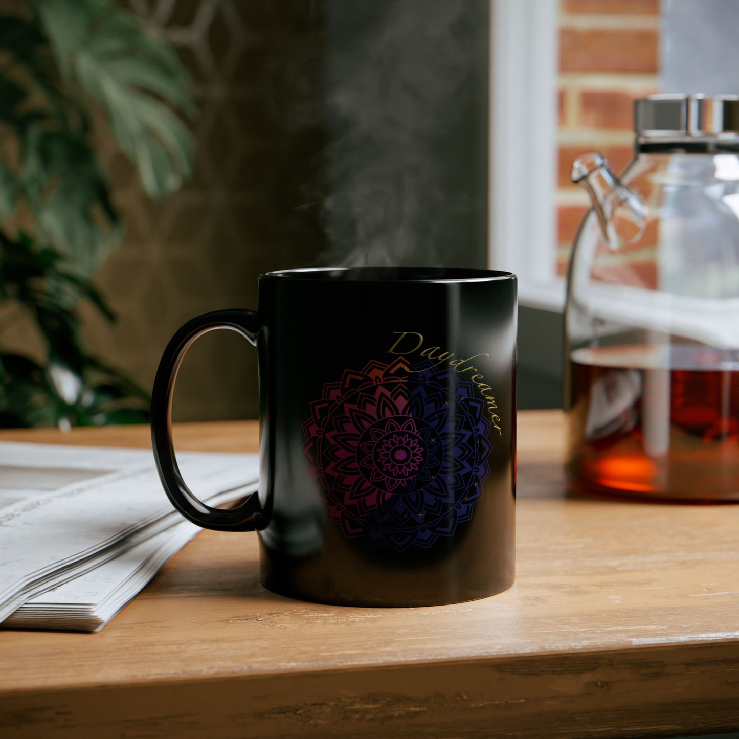 Daydreamer Mandala Coffee Mug - Mindfulness & Mental Wellness Gift for Meditation, Yoga, Self-Care (Black, 11oz & 15oz)