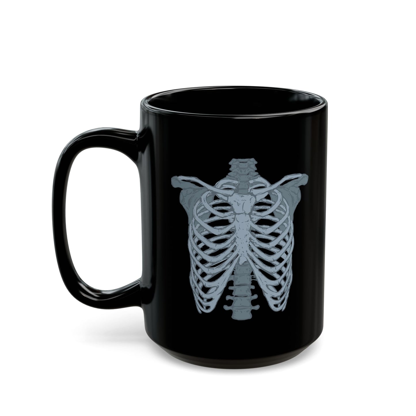 Anatomical Rib Cage Mug - Black Ceramic (11oz, 15oz) - Radiology, Orthopedic, Medical Gift for Healthcare Professionals & Halloween