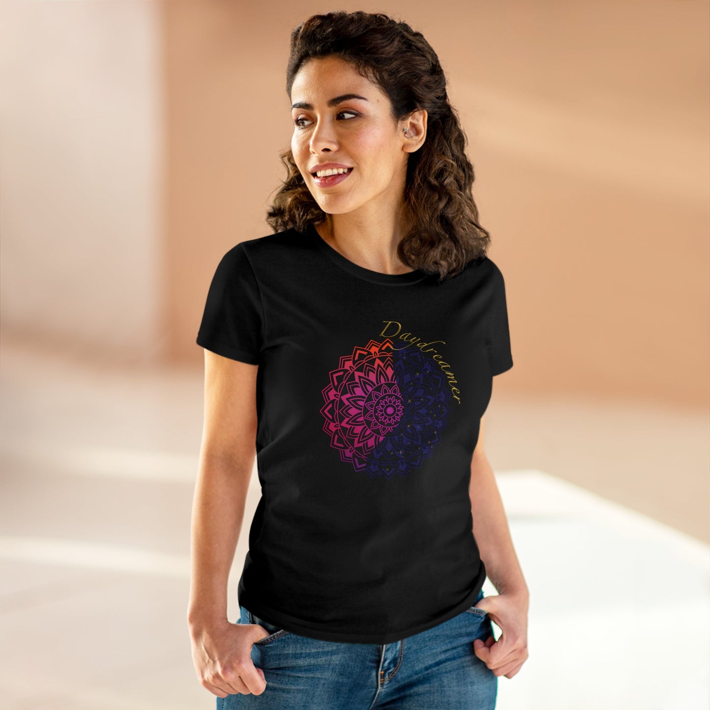 Daydreamer Mandala Women's Mid-weight Cotton Tee - Wellness Mental Health