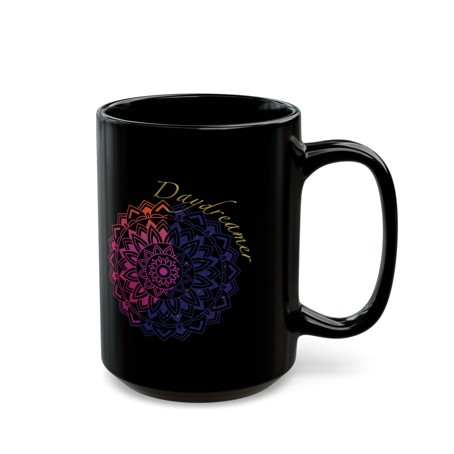 Daydreamer Mandala Coffee Mug - Mindfulness & Mental Wellness Gift for Meditation, Yoga, Self-Care (Black, 11oz & 15oz)