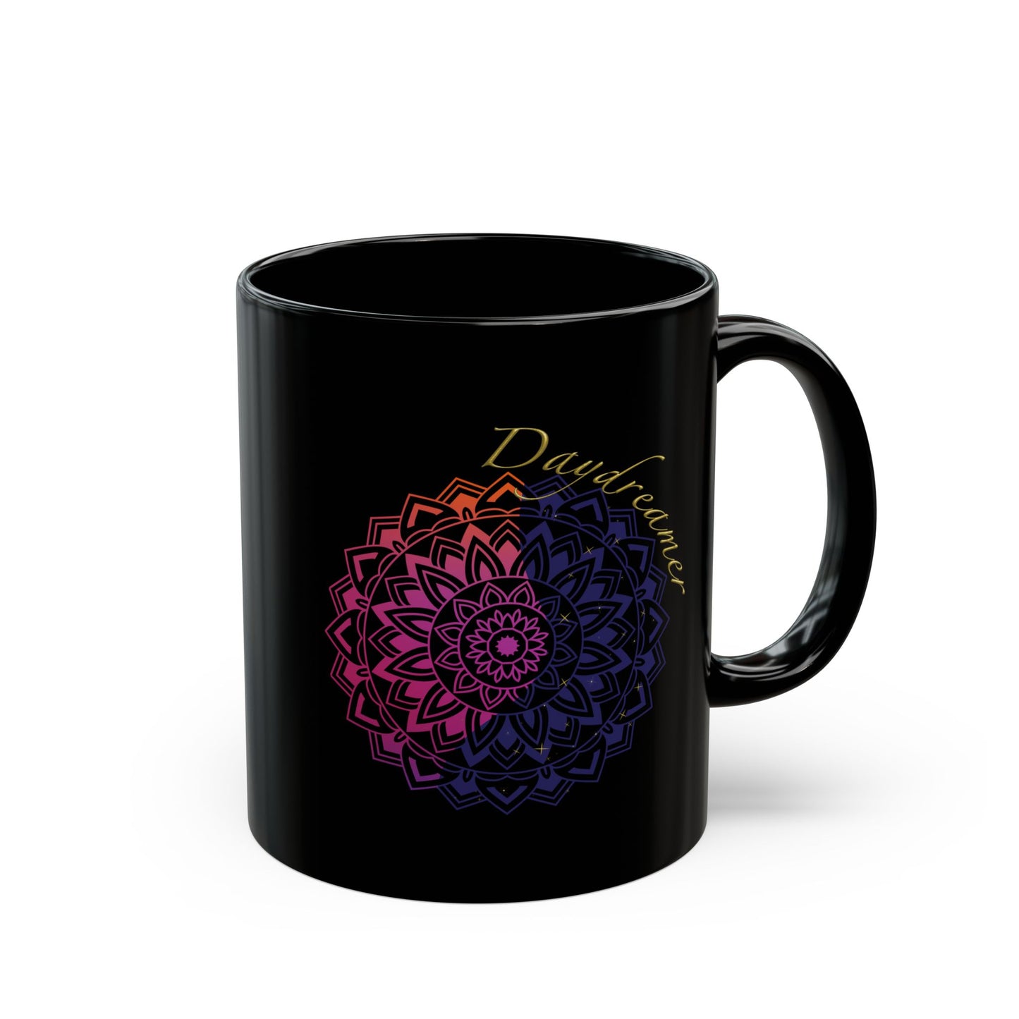 Daydreamer Mandala Coffee Mug - Mindfulness & Mental Wellness Gift for Meditation, Yoga, Self-Care (Black, 11oz & 15oz)