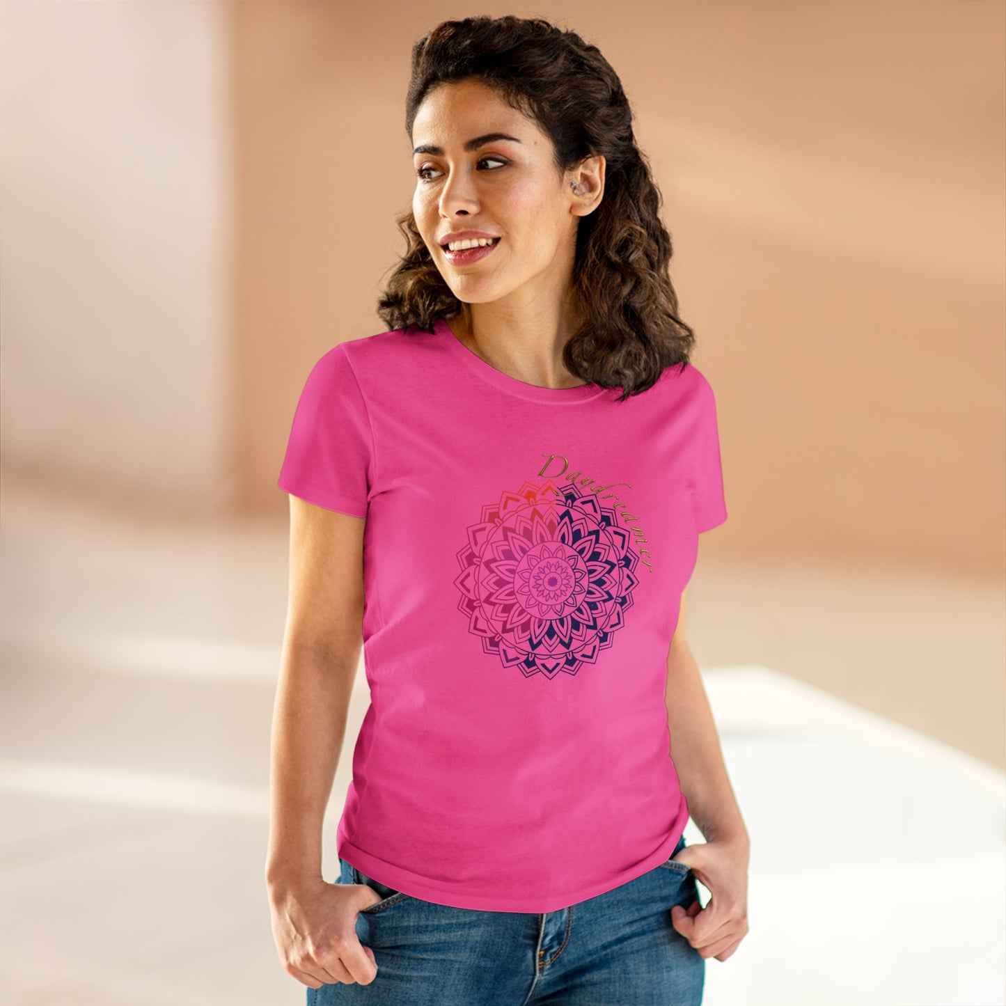 Daydreamer Mandala Women's Mid-weight Cotton Tee - Wellness Mental Health