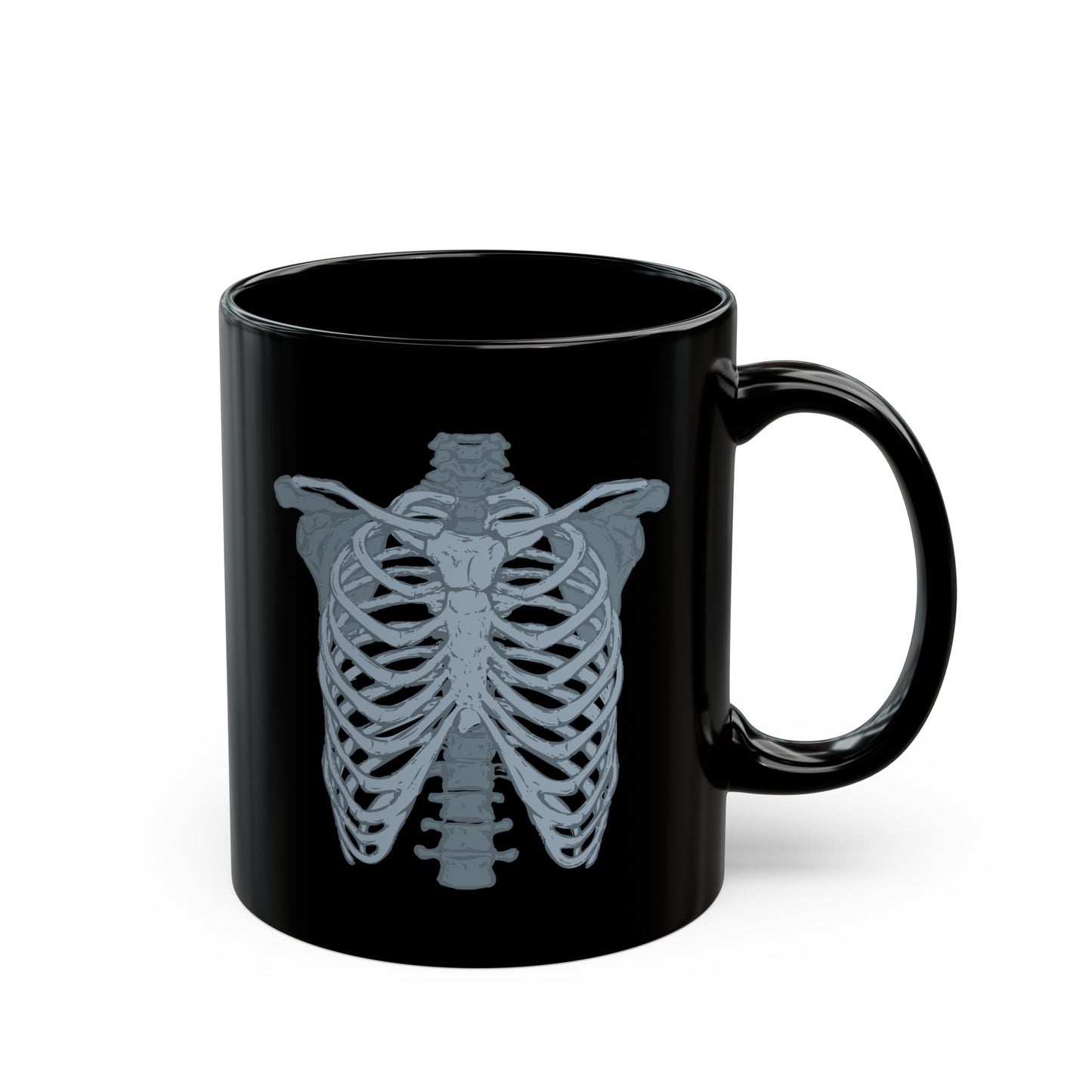 Anatomical Rib Cage Mug - Black Ceramic (11oz, 15oz) - Radiology, Orthopedic, Medical Gift for Healthcare Professionals & Halloween