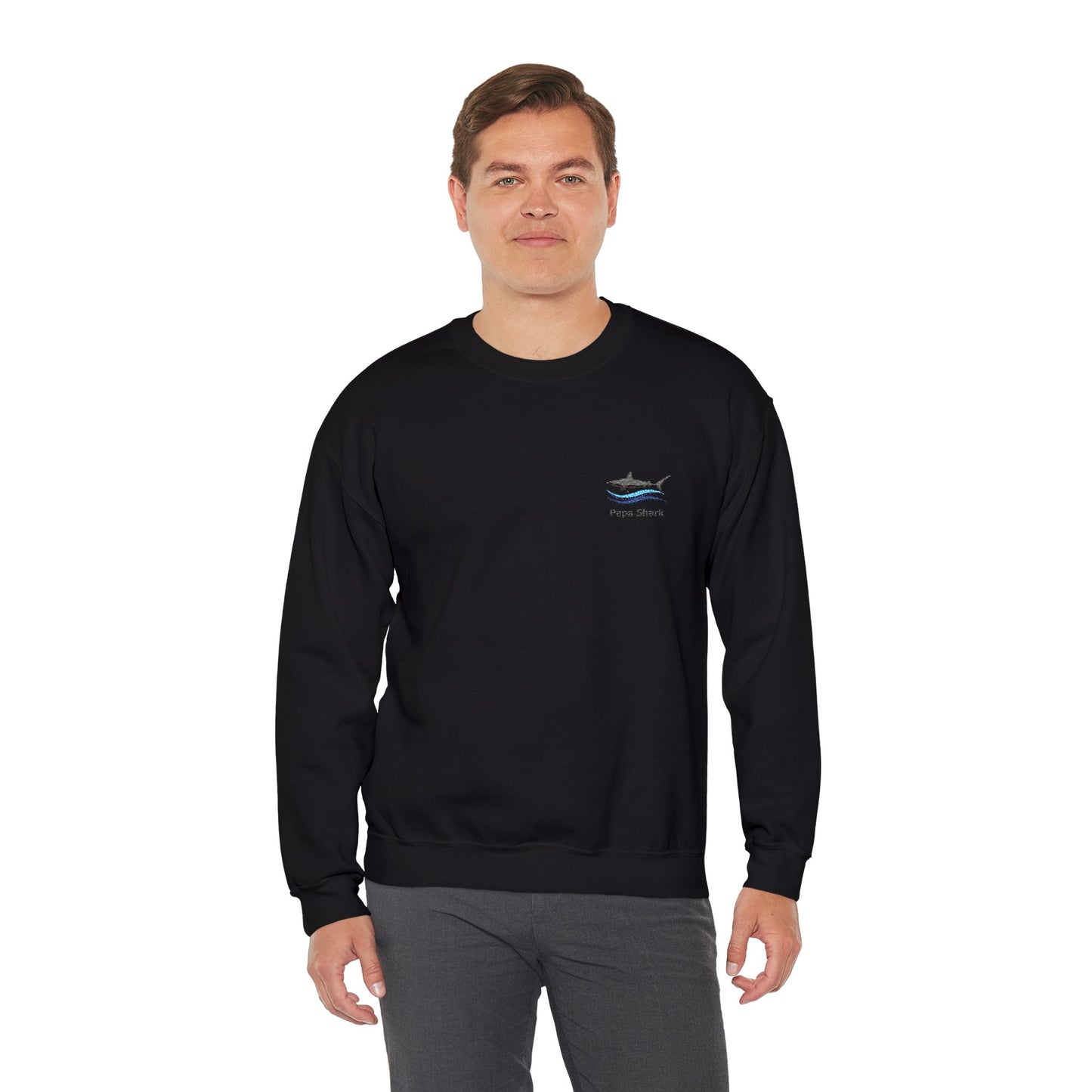 Papa Shark Embroidered Crewneck Sweatshirt