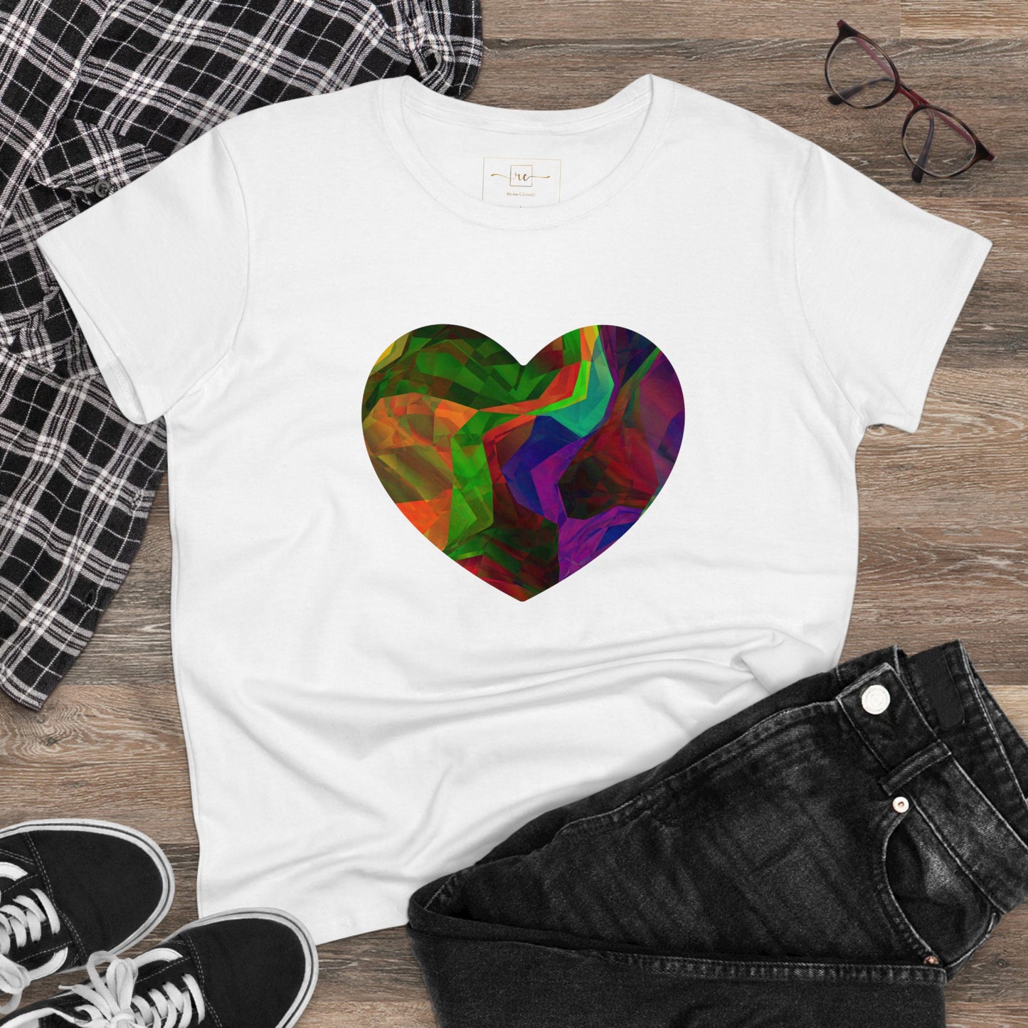 Colorful Heart Abstract Women's Mid-weight Cotton Tee - Graphic Holiday Top