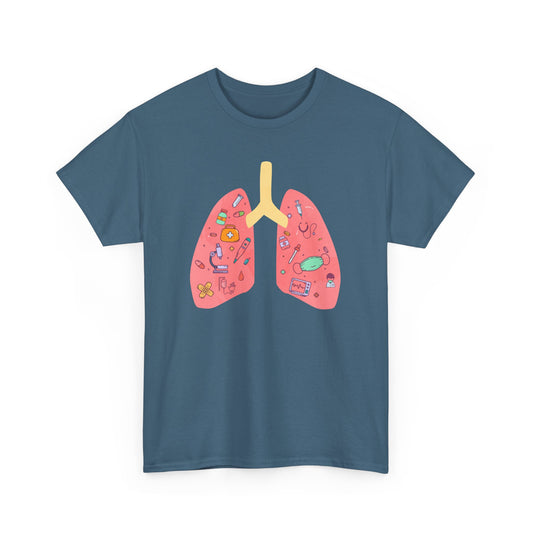 Medical Cartoon Lung Heavy Cotton T-Shirt - Medical Humor