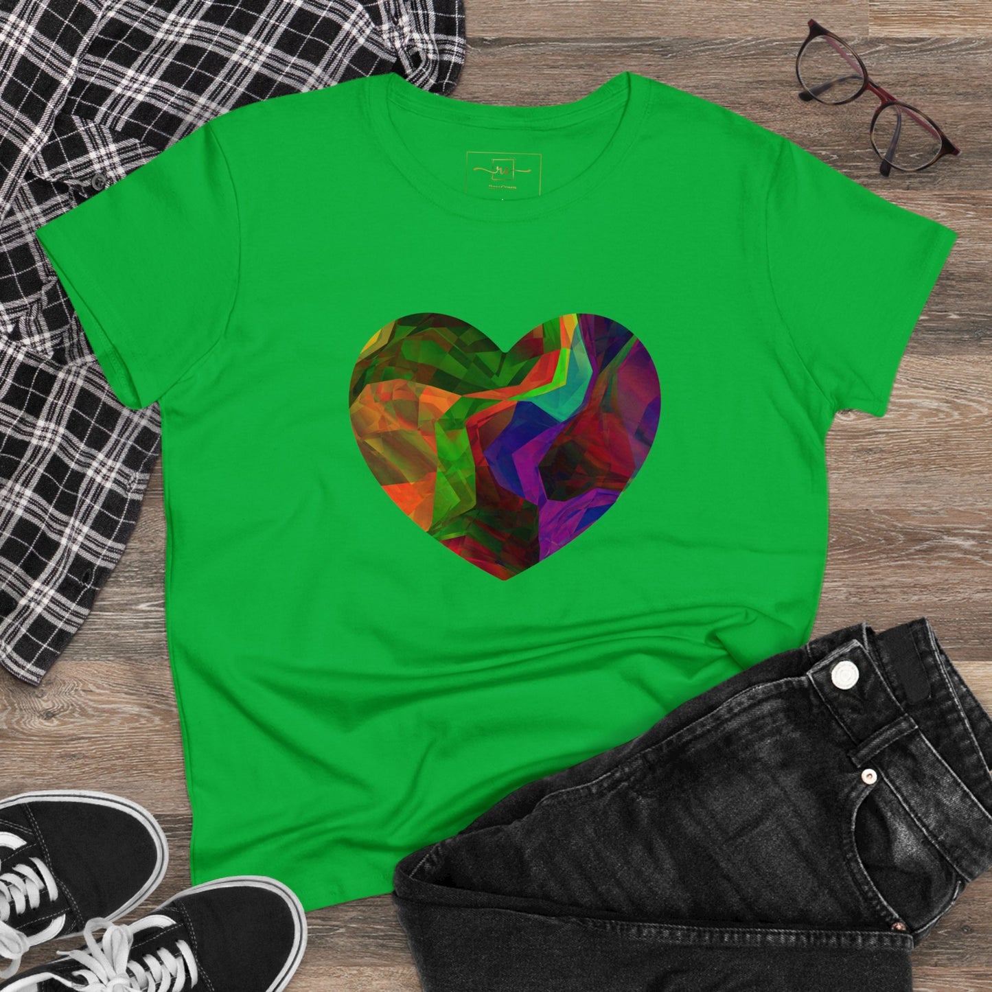 Colorful Heart Abstract Women's Mid-weight Cotton Tee - Graphic Holiday Top