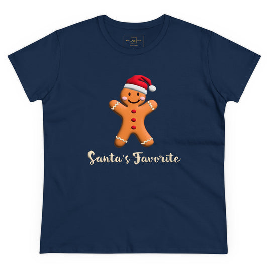 Santa's Favorite Gingerbread Women's Mid-weight Cotton Tee - Graphic Holiday Top