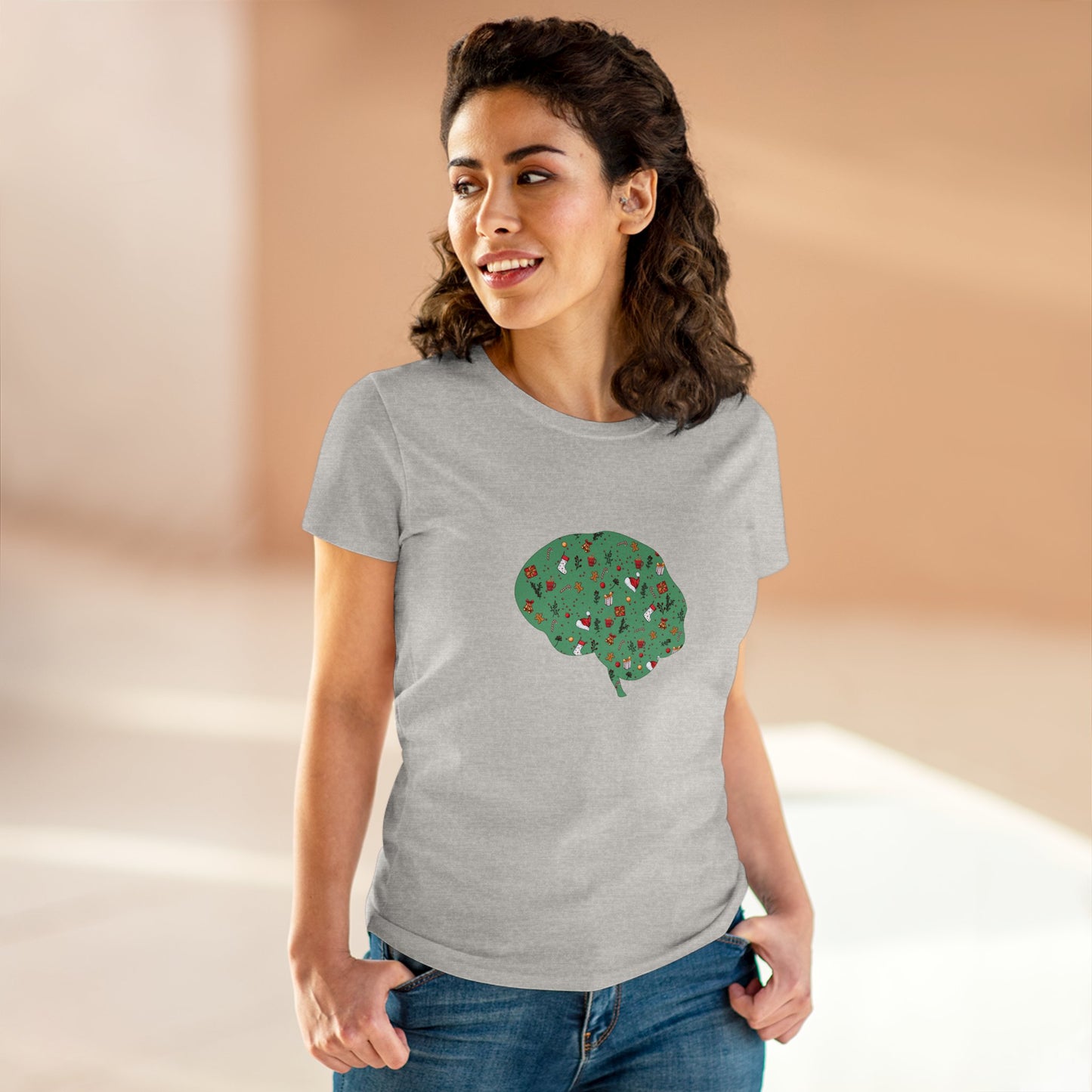 Christmas Dreams Brain Women's Mid-weight Cotton Tee - Graphic Holiday Top