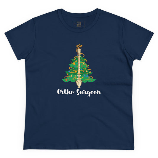 Ortho Surgeon Christmas Tree Women's Mid-weight Cotton Tee -  Medical Graphic Holiday Top