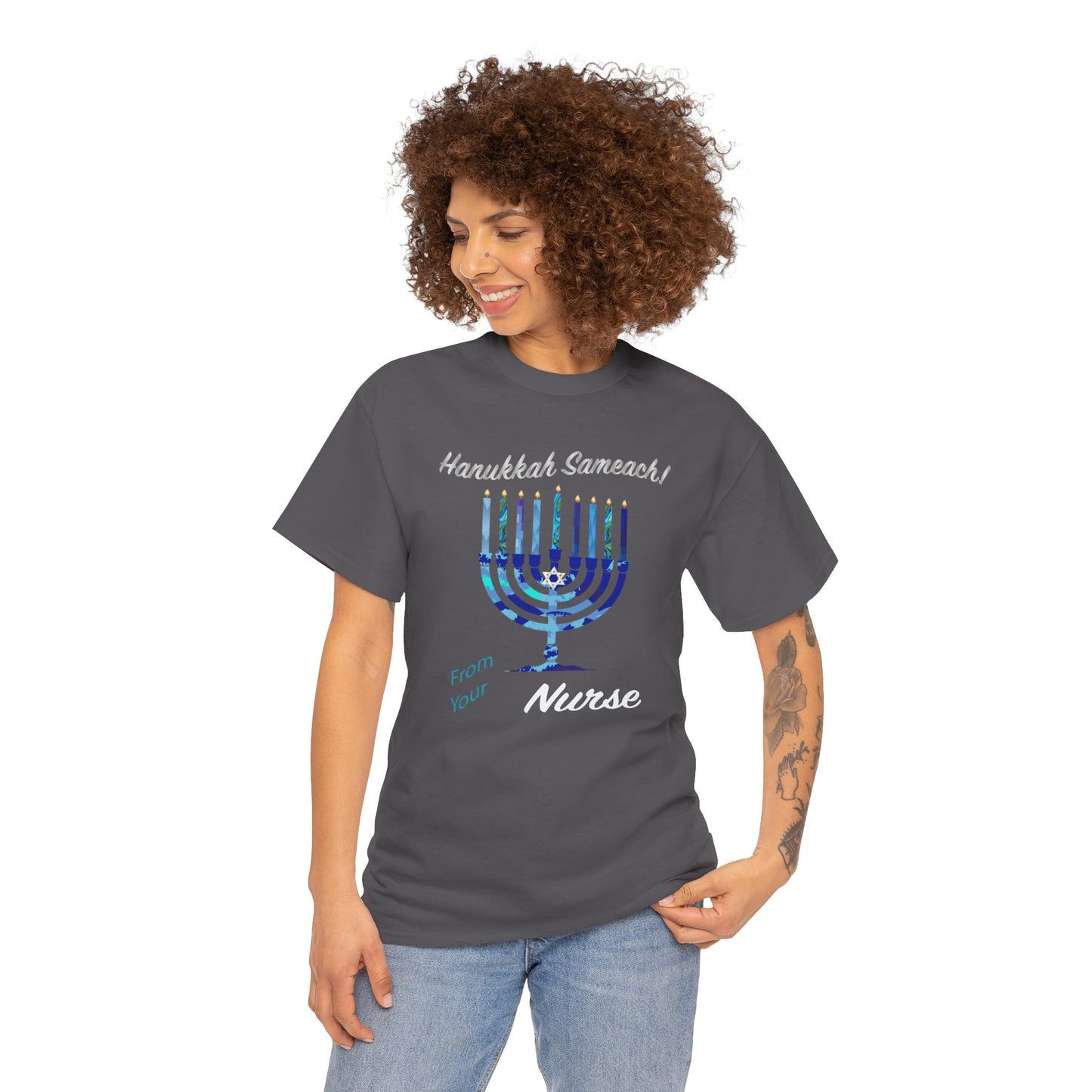 Nurse Hanukkah Sameach Menorah Heavy Cotton - Graphic Holiday Top