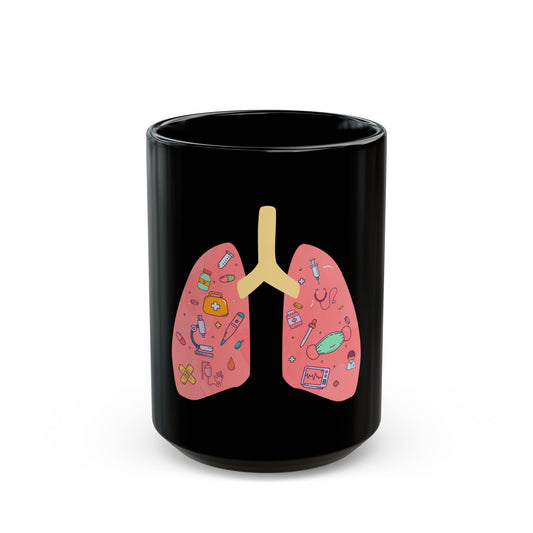 Medical Cartoon Lungs Black Mug (11oz, 15oz) - Medical Humor