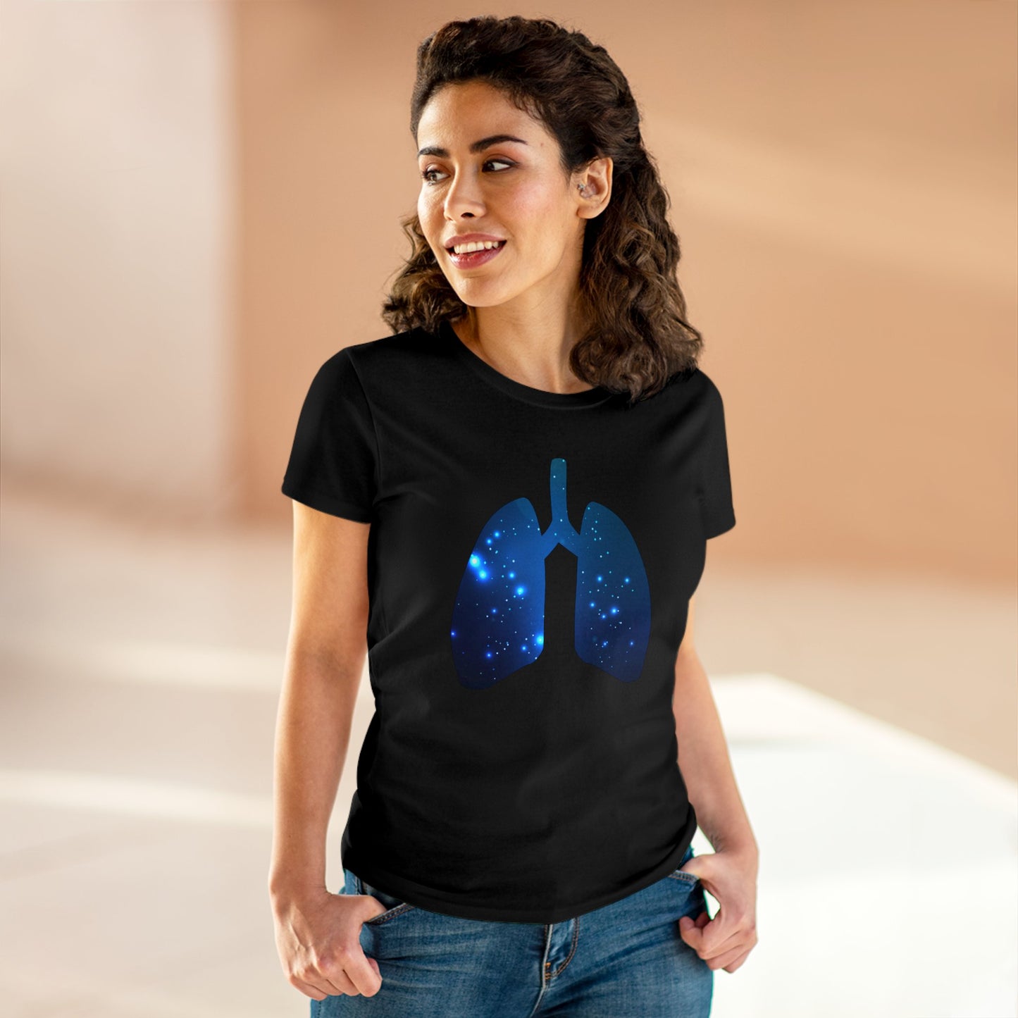 Spacey Lungs Women's Mid-weight Cotton Tee - Abstract Medical Art