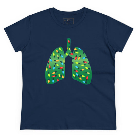 Christmas Lights Green Lung Abstract Women's Mid-weight Cotton Tee - Graphic Holiday Top