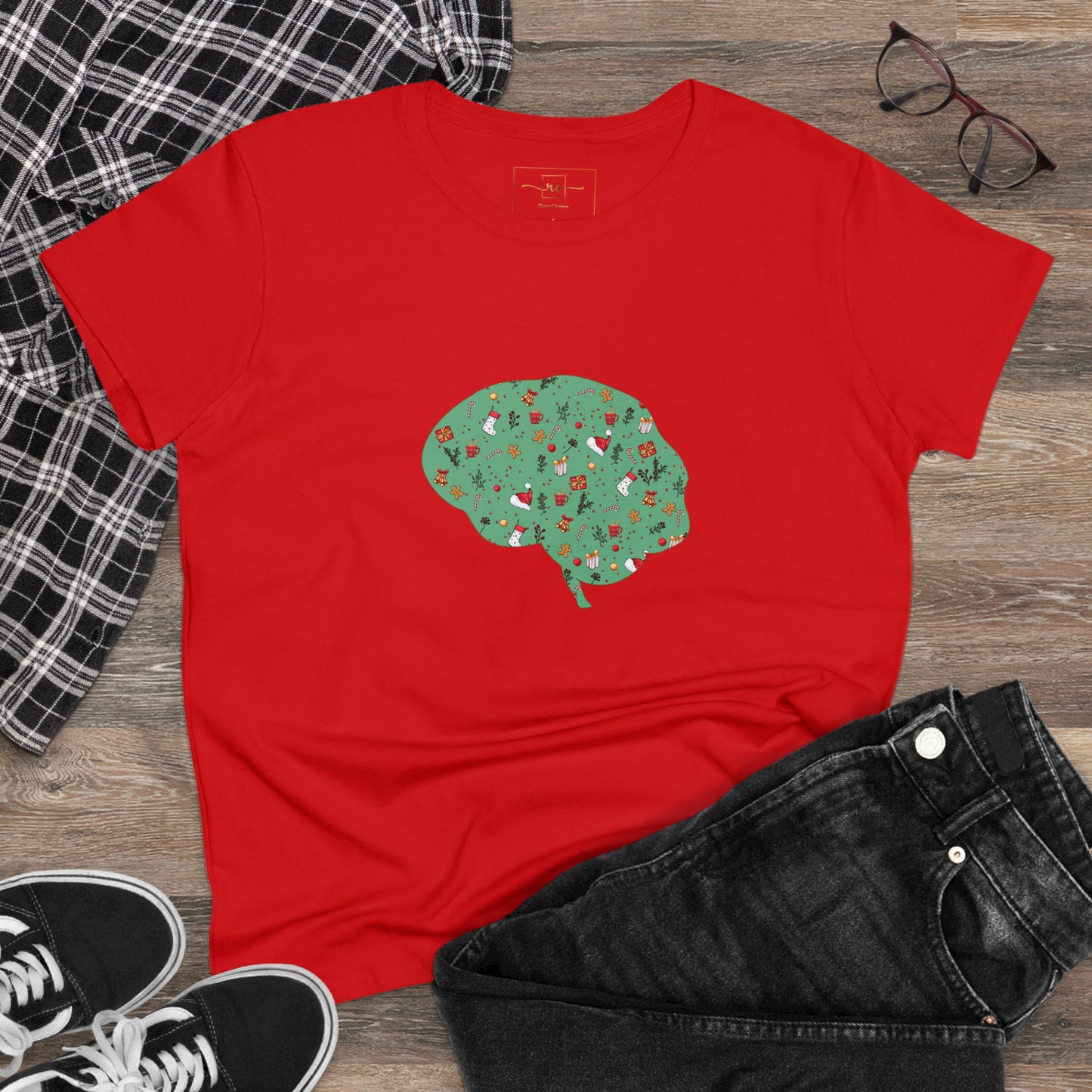 Christmas Dreams Brain Women's Mid-weight Cotton Tee - Graphic Holiday Top