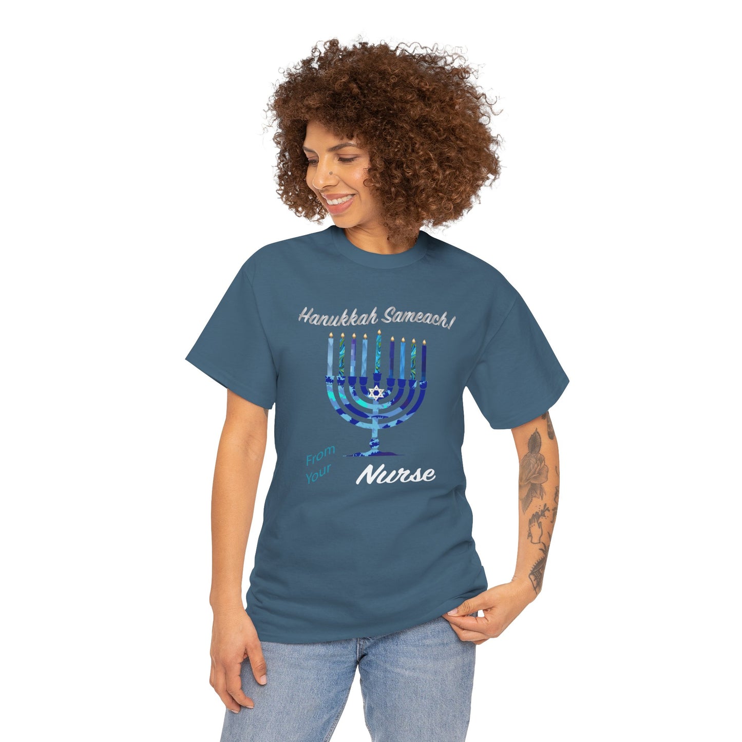 Nurse Hanukkah Sameach Menorah Heavy Cotton - Graphic Holiday Top