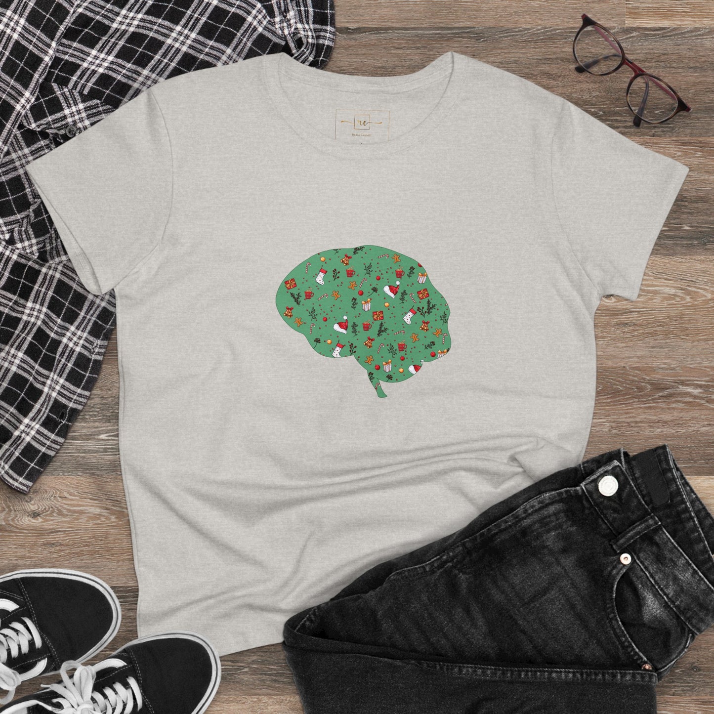 Christmas Dreams Brain Women's Mid-weight Cotton Tee - Graphic Holiday Top