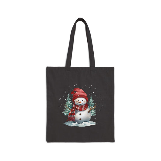 Snowman with Red Scarf Cotton Canvas Tote - Holiday Graphics