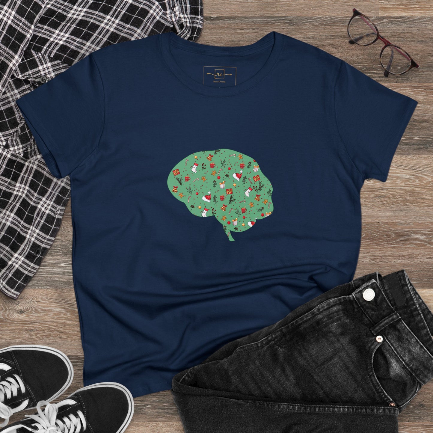 Christmas Dreams Brain Women's Mid-weight Cotton Tee - Graphic Holiday Top