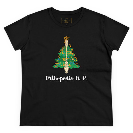 Orthopedic NP Christmas Tree Women's Mid-weight Cotton Tee -  Medical Graphic Holiday Top