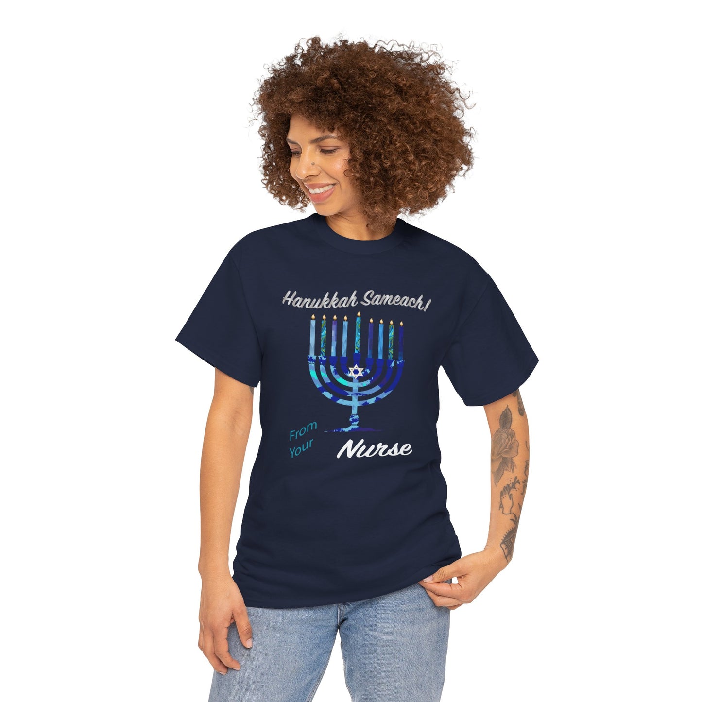 Nurse Hanukkah Sameach Menorah Heavy Cotton - Graphic Holiday Top