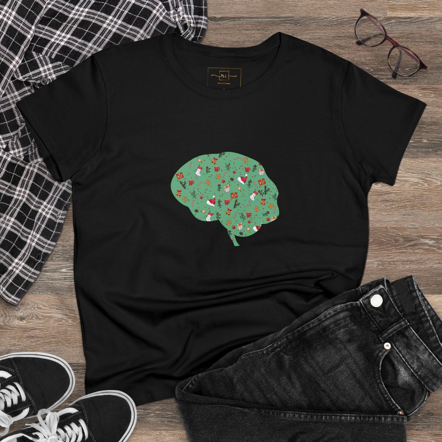 Christmas Dreams Brain Women's Mid-weight Cotton Tee - Graphic Holiday Top