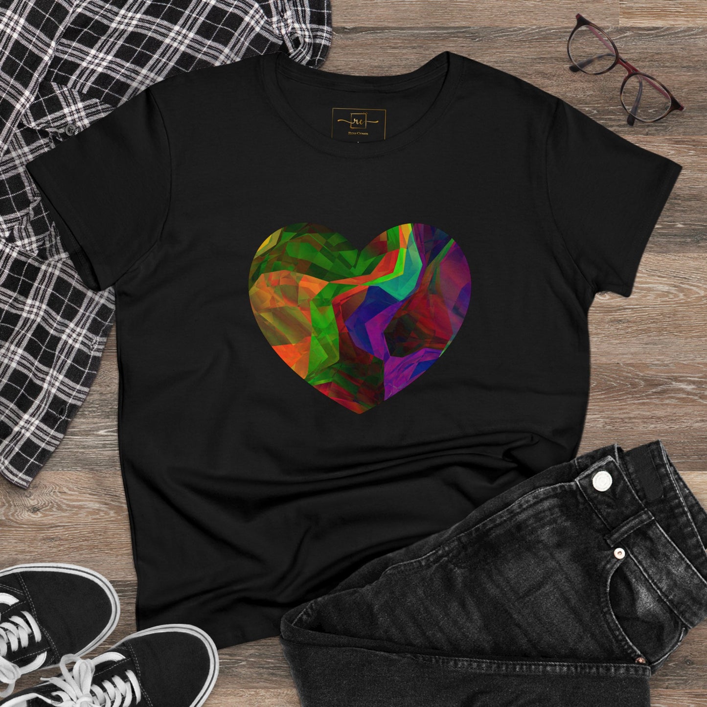 Colorful Heart Abstract Women's Mid-weight Cotton Tee - Graphic Holiday Top