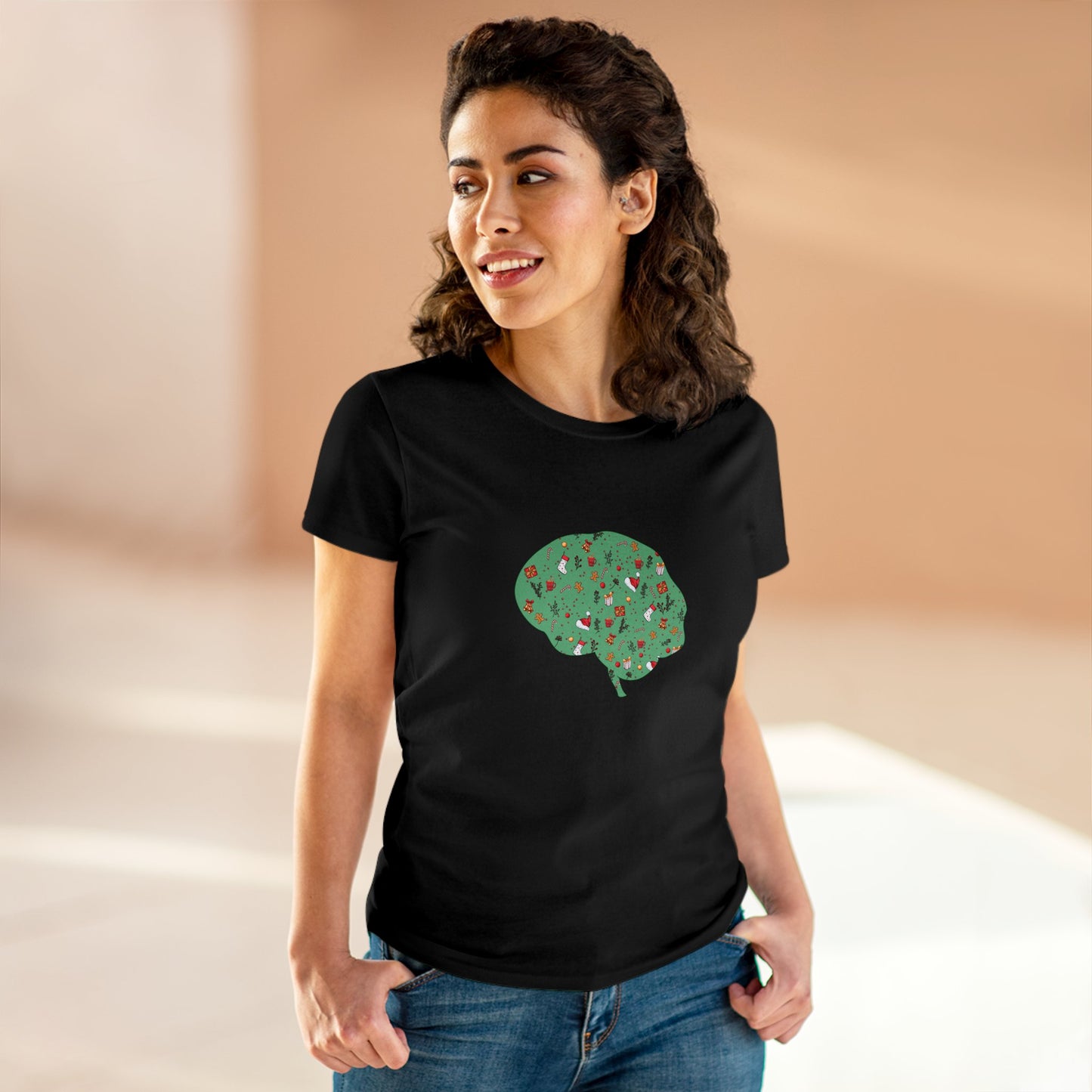 Christmas Dreams Brain Women's Mid-weight Cotton Tee - Graphic Holiday Top