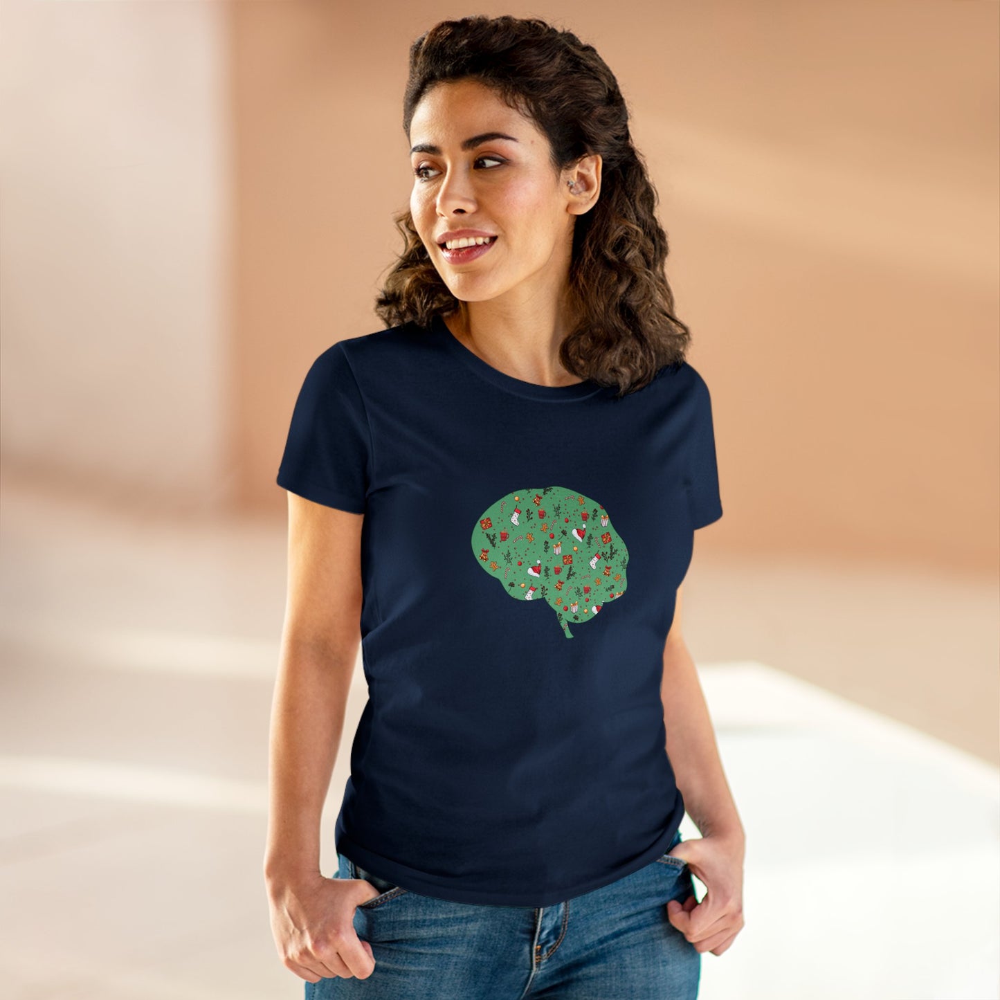 Christmas Dreams Brain Women's Mid-weight Cotton Tee - Graphic Holiday Top