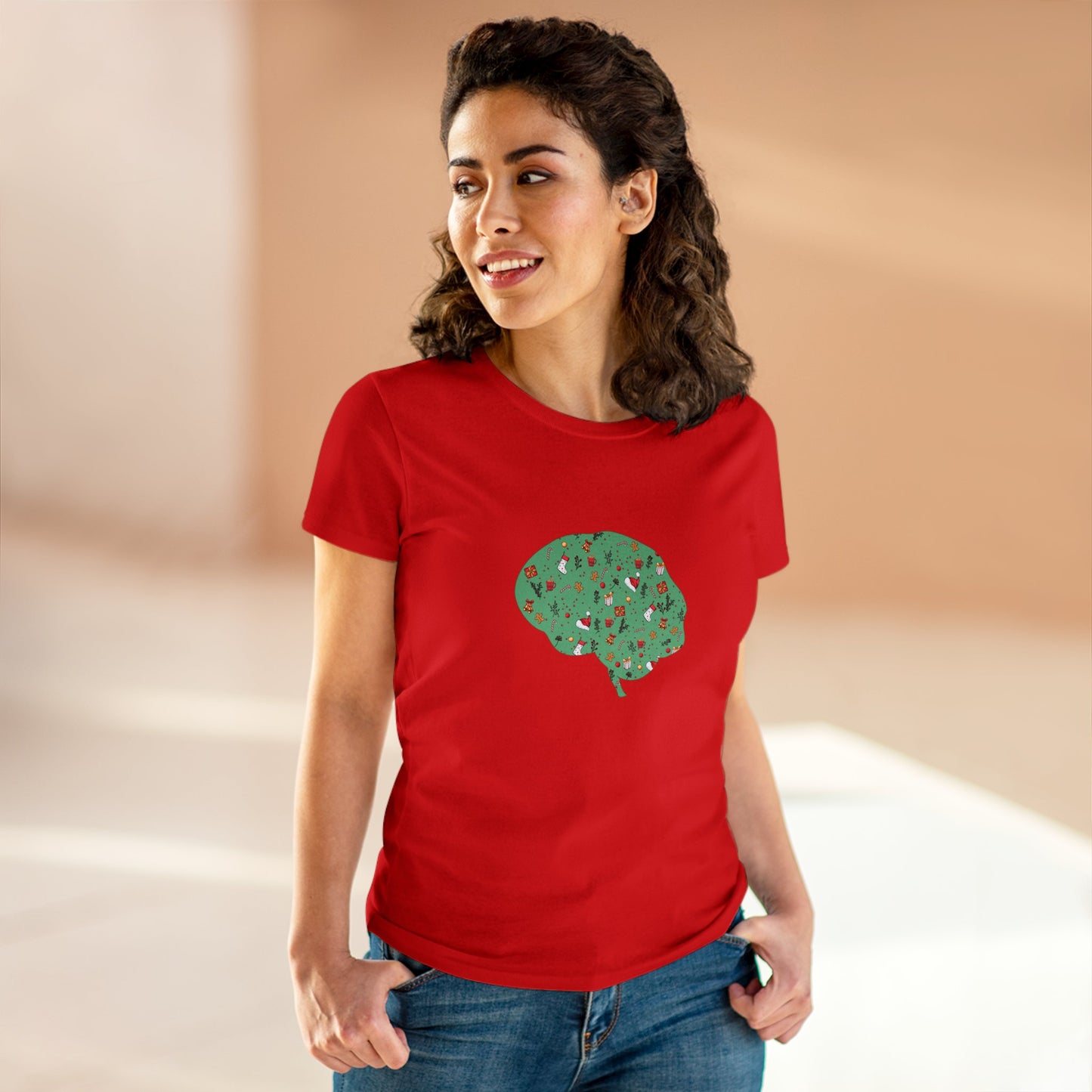 Christmas Dreams Brain Women's Mid-weight Cotton Tee - Graphic Holiday Top