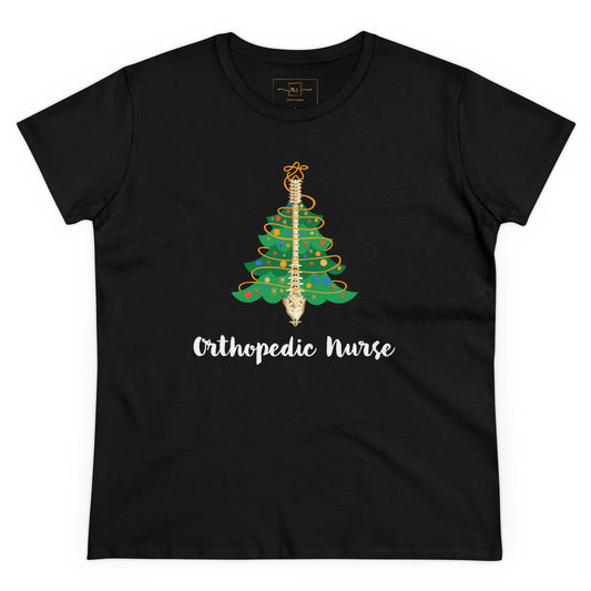 Orthopedic Nurse Christmas Tree Women's Mid-weight Cotton Tee -  Medical Graphic Holiday Top