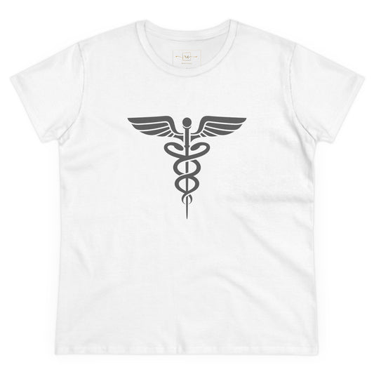 Caduceus Gray Symbol Women's Midweight Cotton Tee - Medical