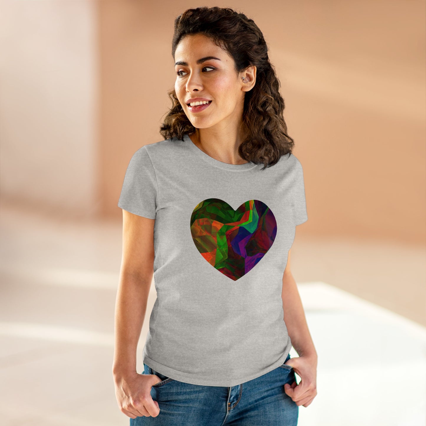 Colorful Heart Abstract Women's Mid-weight Cotton Tee - Graphic Holiday Top