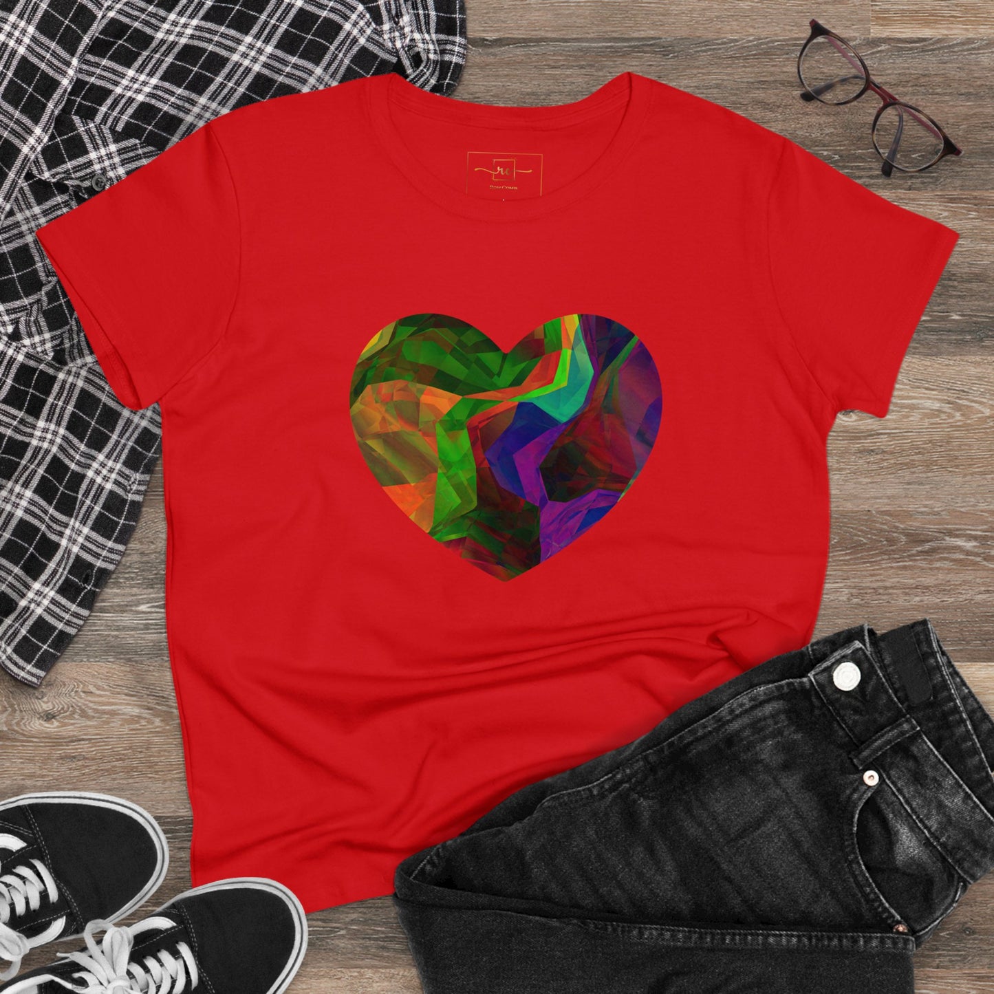 Colorful Heart Abstract Women's Mid-weight Cotton Tee - Graphic Holiday Top