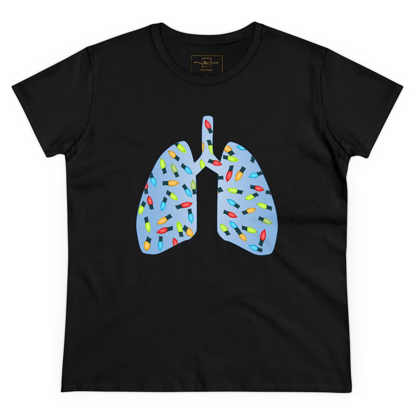 Christmas Lights Blue Lung Abstract Women's Mid-weight Cotton Tee - Graphic Holiday Top