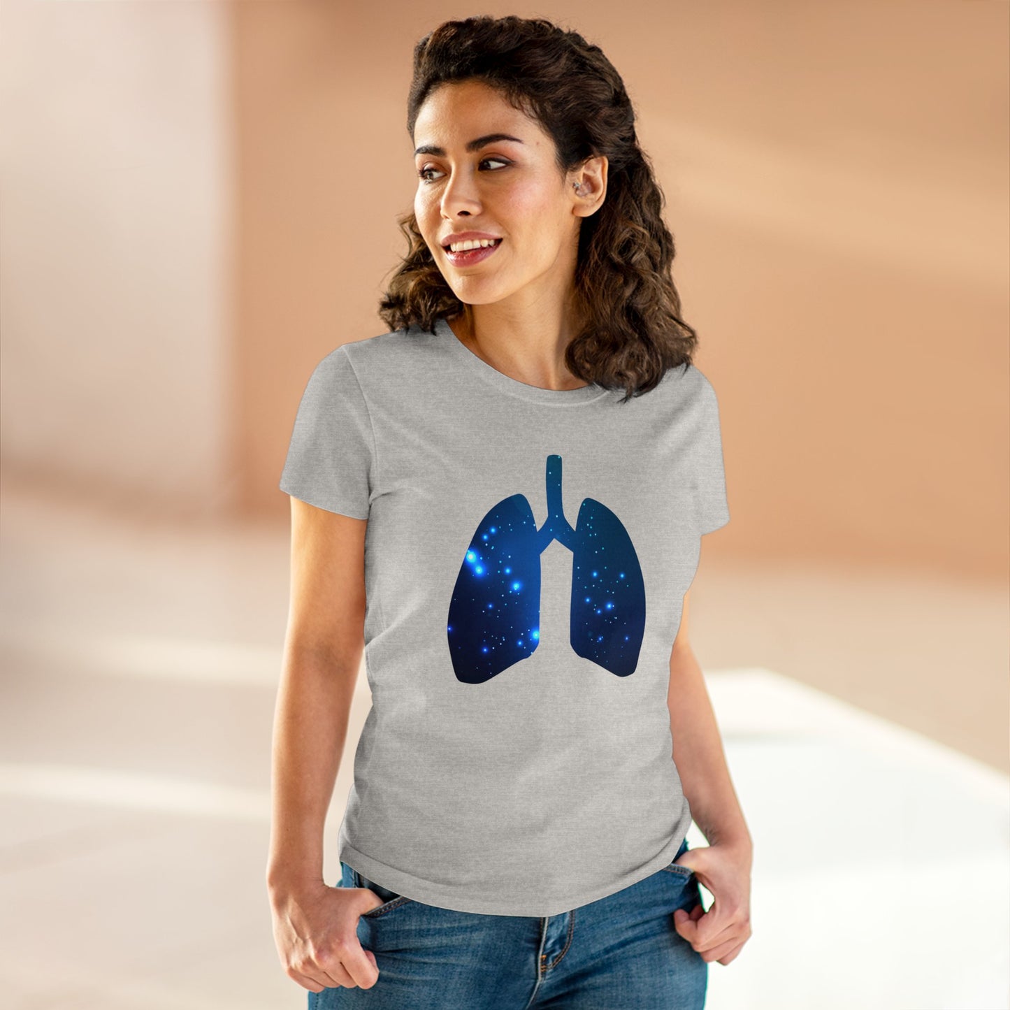 Spacey Lungs Women's Mid-weight Cotton Tee - Abstract Medical Art