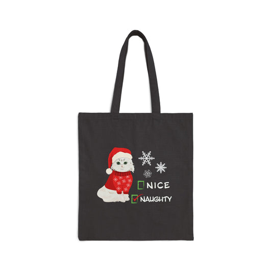 Naughty Christmas Kitten Cotton Canvas Tote - Holiday Graphics